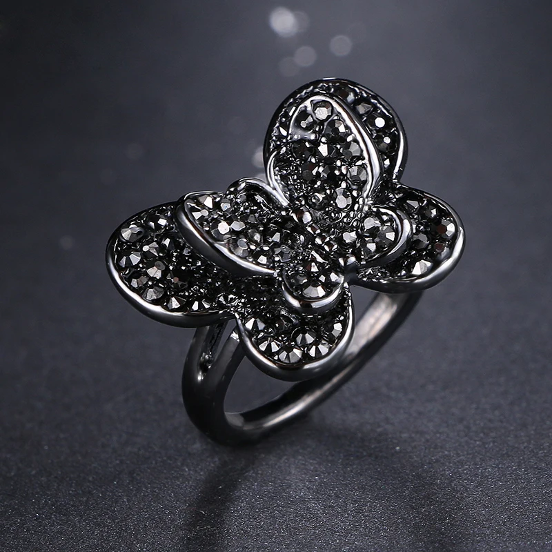 

Butterfly Fashion Vintage Punk Shape Rings For Women With Black Cubic Zirconia Ring For Best Friend Gifts