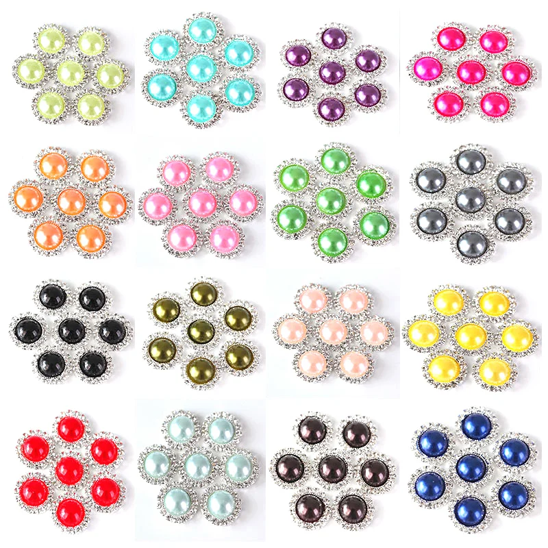 

20pcs 15mm ABS Half Round Pearls Rhinestone Buttons Silver Buttons Flatback Pearls Rhinestones Buttons For Decoration B3122