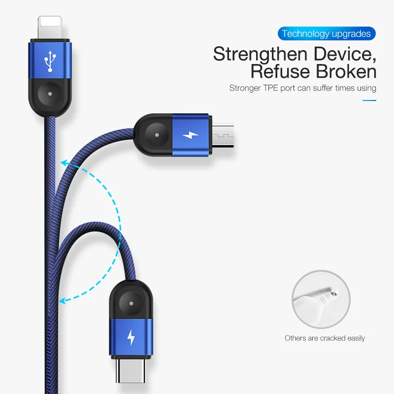  CAFELE 3 in 1 kabel zu USB schnelle Ladegerät Kabel Daten Sync Kabel für IOS 12 + micro + typ c wov