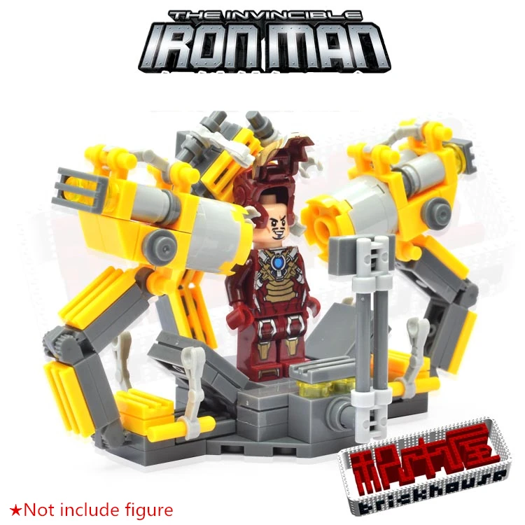Kopen MOC Plaform Machine Arm Iron Man MARK Malibu Base Super Heroes Action Figure Bouwstenen Kids Speelgoed EXCLUSIEF MINIFIG