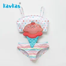 Kavkas/летний купальник для маленьких девочек с вышивкой в виде мороженого; цельный купальник в стиле пэчворк; пляжная одежда для девочек; купальный костюм для малышей