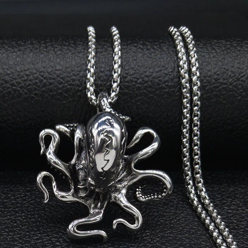 Панк Осьминог из нержавеющей стали большое ожерелье для мужчин серебряного цвета колье ювелирные изделия acero inoxible joyeria mujer N19138