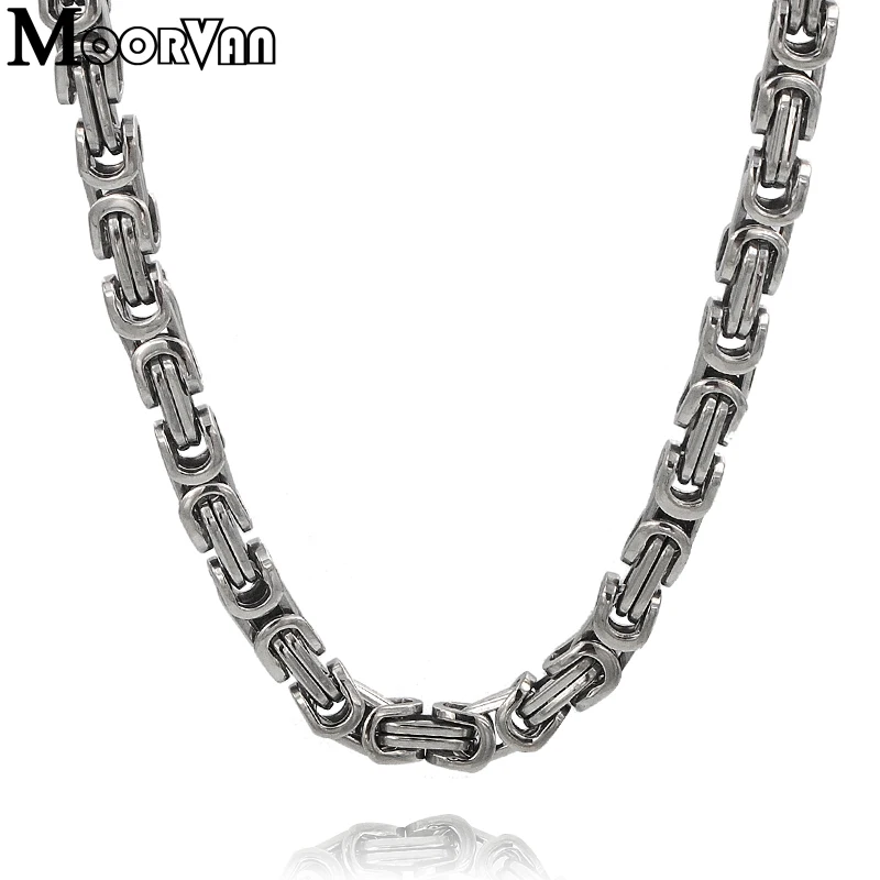 

Moorvan 55cm 5.5mm byzantine box links chain necklace men 2016 stainless steel necklace vintage boys party jewelry gift VN203