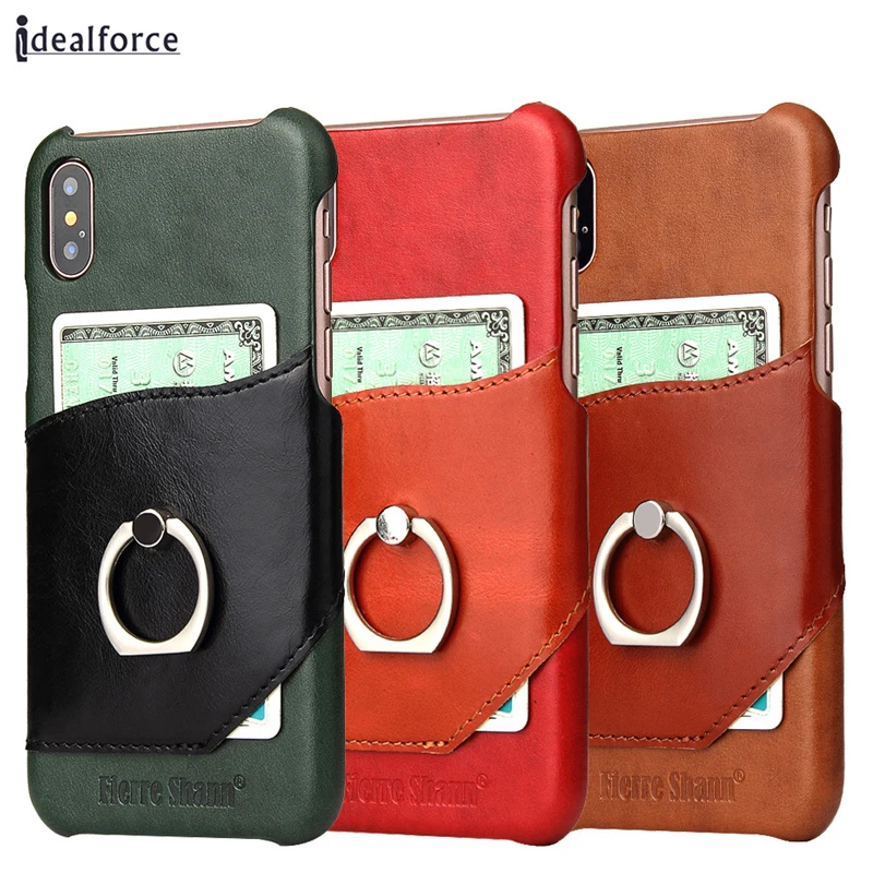 

For iPhone X Genuine Leather Back Cover Case with Card Slot Ultra Slim Wallet Cases for 6 7 8 Plus Ring holder For Samsung Note8