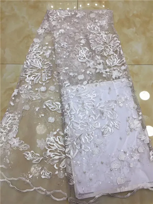 2019 high quality beaded French Nigerian sequins net lace African tulle mesh sequence fabric for dress 5yards/lot white XX2 | Дом и сад