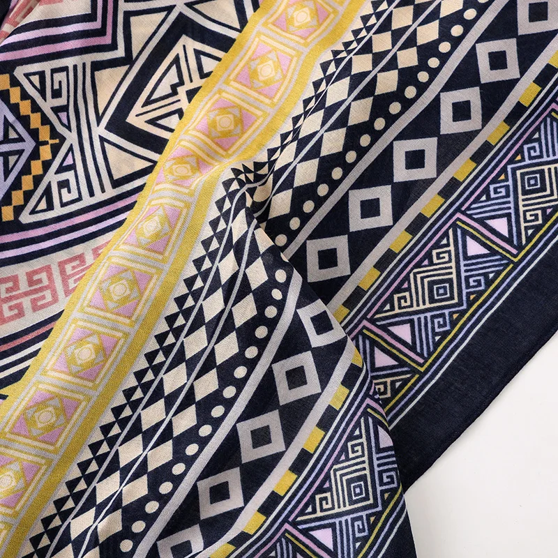 Богемные винтажные этнические шарф для поездок женский многофункциональный летний солнцезащитный геометрический шарф с ромбами шаль песок