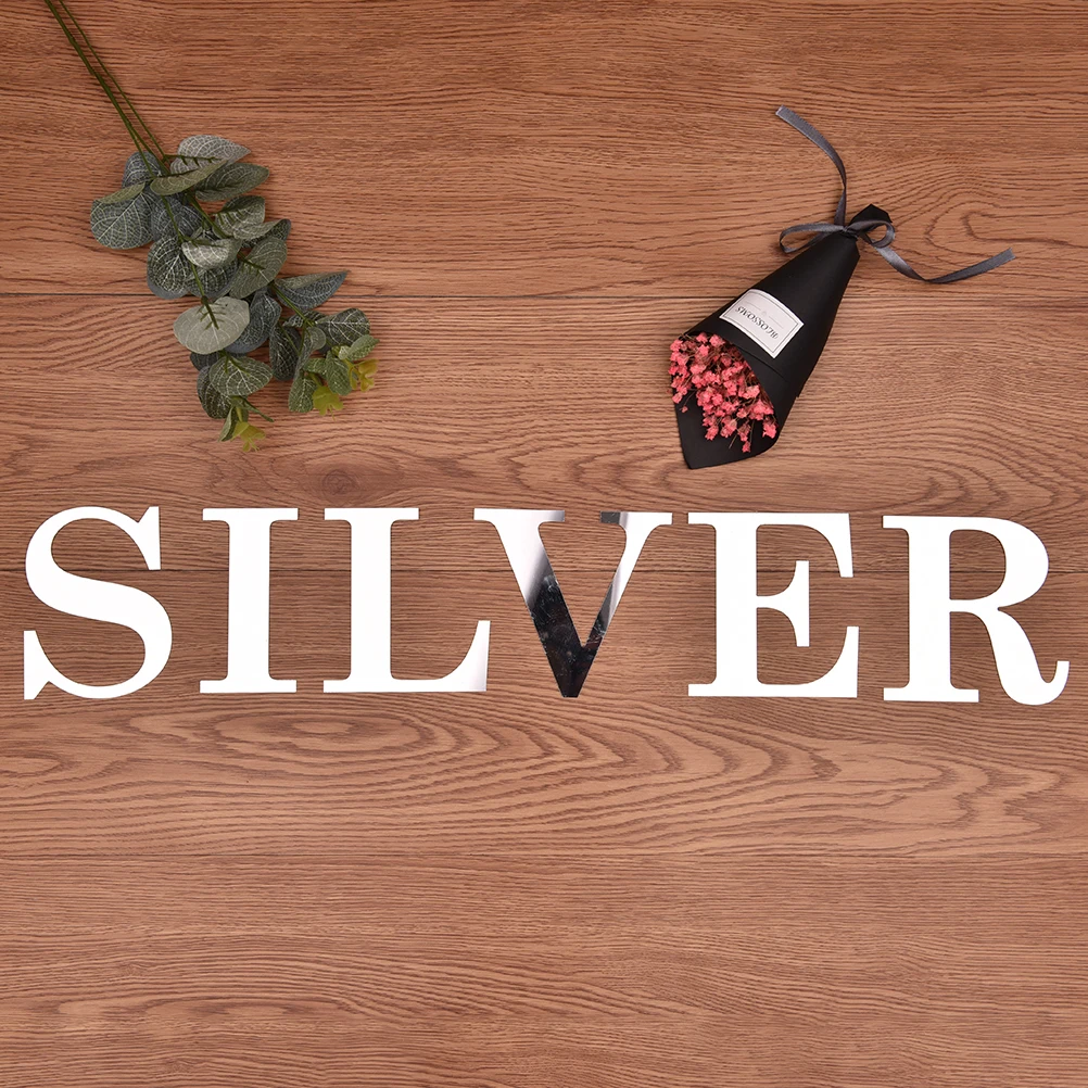 26 Letters Silver Mirror Wall Sticker Acrylic Wall Decals DIY Mural Art Home Decor Making Words Birthday Decoration 10*10cm