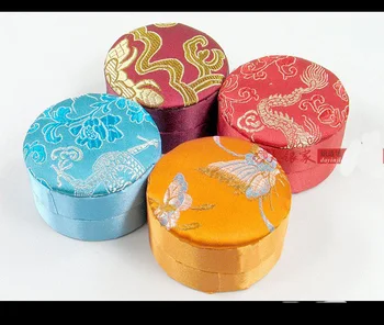 

Round Small Silk Brocade Gift Box Chocolate Candy Favor Boxes Cardboard Jewelry Packaging Case 10pcs/lot Free shipping