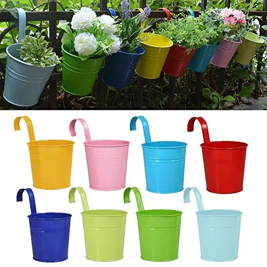 8Psc/lot Hanging Flower Pots Garden Pots Balcony Planters Metal Iron