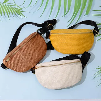 

Fashion Straw Waist Bags Rattan Fanny Pack Summer Beach Woven Wicker Chest Bag Casual Travel Waist Pack Handmade Belt Purse Lady