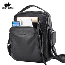 BISON DENIM Genuine Leather Men Bags Ipad Handbags Male Messenger Bag Man Crossbody Shoulder Bag Men
