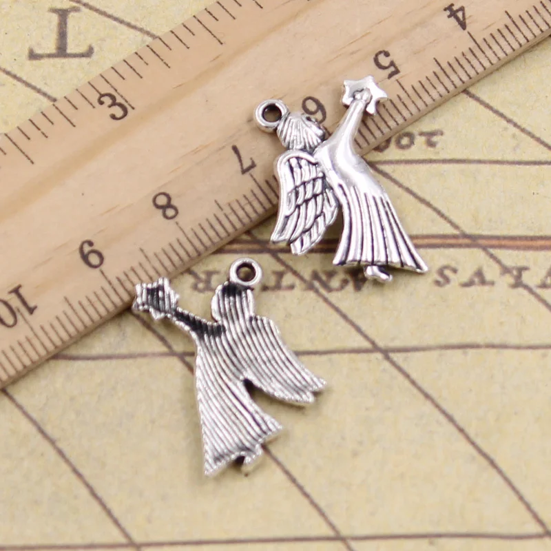 

15pcs/lot Charms guardian angel star 26x23mm Antique Silver Pendants Making DIY Handmade Tibetan Silver Finding Jewelry