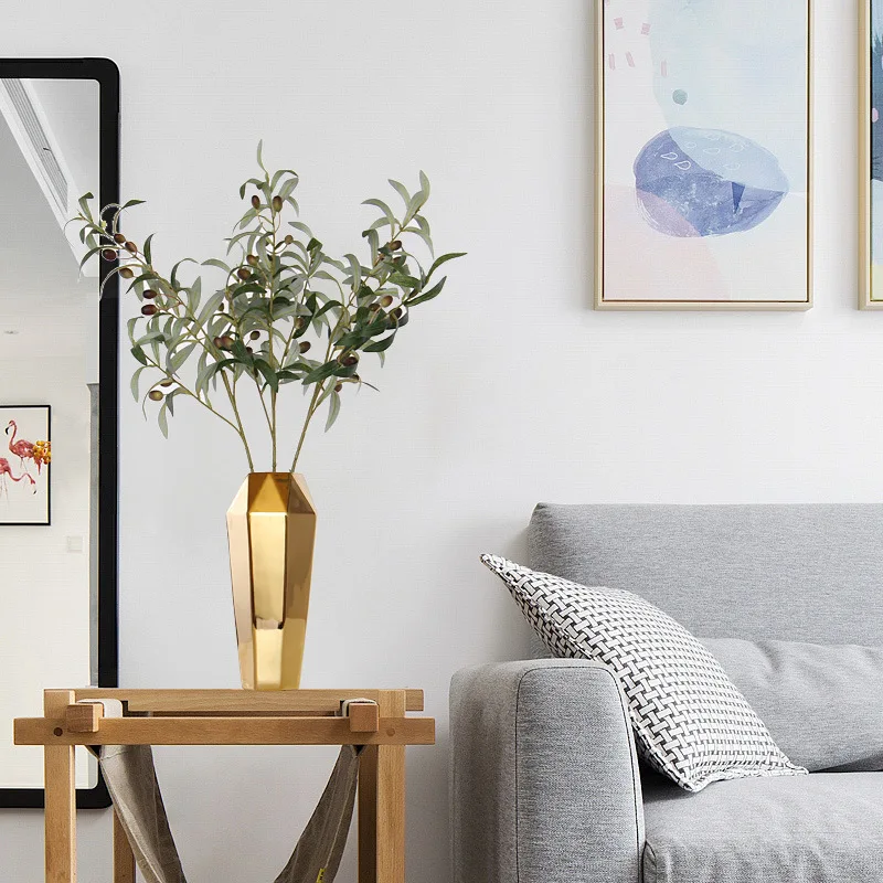 

2019 Gold Vase for Flowers Geometric Abstraction Plating Terrarium Decoration Home Jarrones Decorativos Moderno Floreros