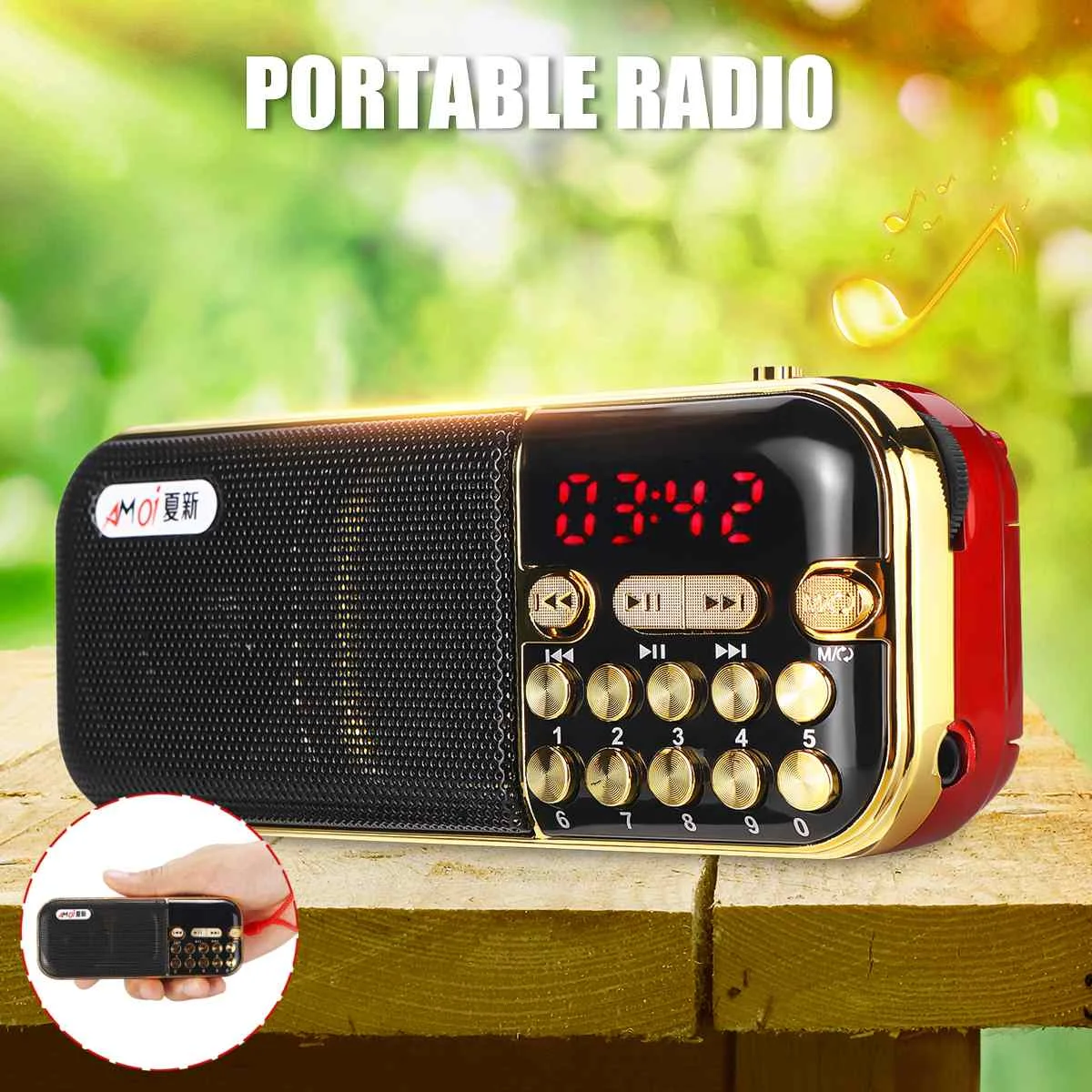 Мини портативный радио Ручной цифровой FM USB TF MP3-плеер динамик перезаряжаемое портативное радио