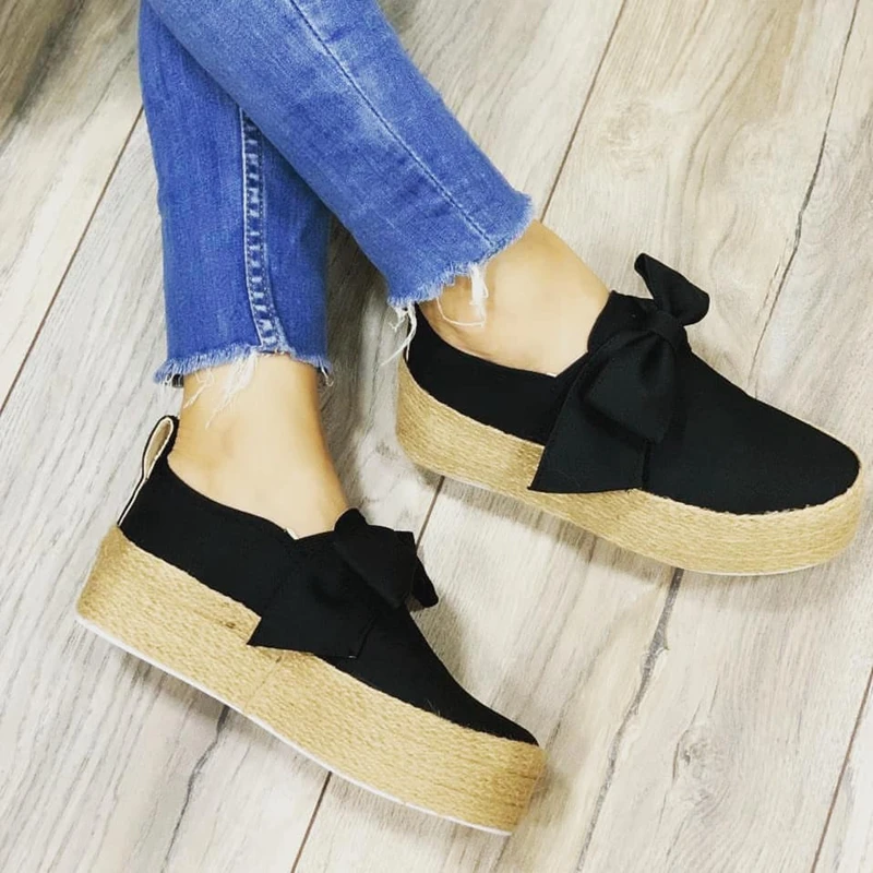 HEFLASHOR Espadrilles Women Flats Shoes Slip On Casual Ladies Shoes thick bottom Lazy Loafers Female Bow Tie Espadrilles