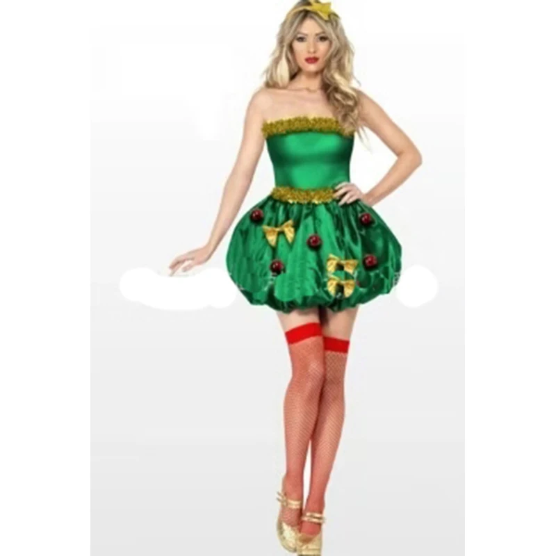 Качество рождественские костюмы женский взрослых сексуальное платье Елки Зеленые костюм для ночного клуба вечерние Рождество производительности C - Цвет: Зеленый