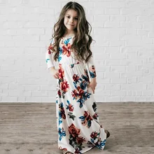 ZIKA Fashion Trend Bohemian Long Dress for Girls Beach Floral Print Clothes Kids Party Princess Wedding