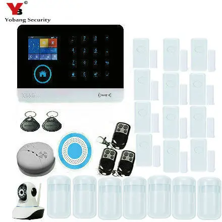 

YobangSecurity WIFI GSM Burglar Alarm System IOS Android APP Control Detector Sensor Touch Keypad House Alarm System IP Camera