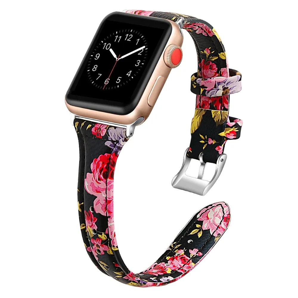 

New Women T Style Floral Band For Apple Watch 38mm 42mm Band Leather For Apple Iwatch Strap 40mm 44mm Series 1 2 3 4 Watchband