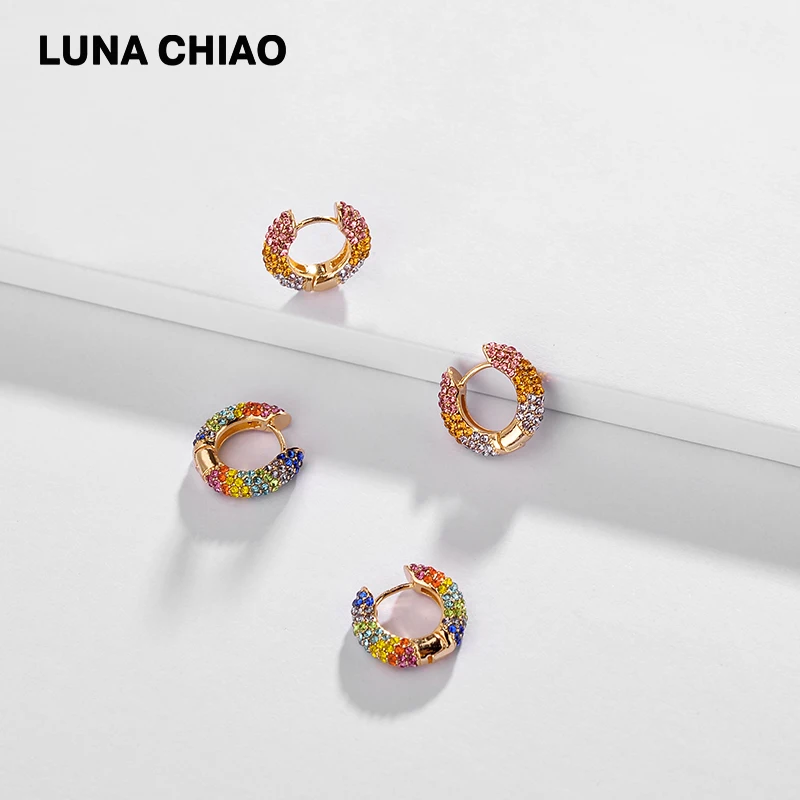 LUNA CHIAO летние радужные цветные серьги-кольца с кристаллами для женщин