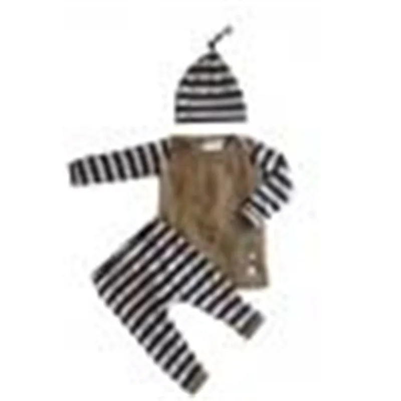 

Baby Clothes Sets Newborn Baby Girls Boys Stripe Brown T-Shirt Clothes Tops+Pants+Hat Leggings+Hats 3pcs Outfits Baby Set