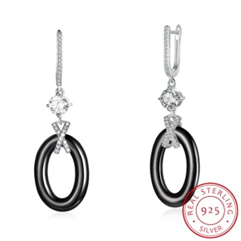

Sterling Silver Fashion Crooked drill rolo3 Earrings Personalized Silver Jewelry Accessories Popular Ceramics Drop Earrings