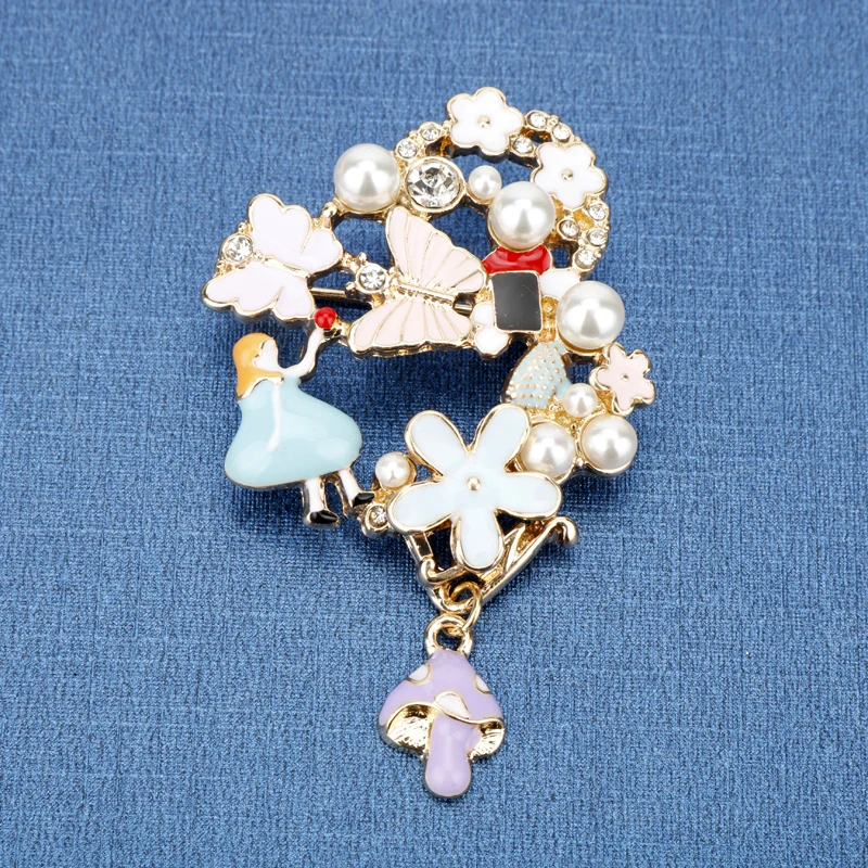 

MQCHUN Fantasy Jewelry Alice Wonderland Girl Colorful Flower Cute Butterfly Mushroom Metal Brooch Pin Button Badge Women Gift