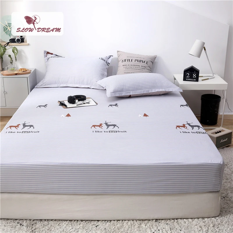 

Slowdream 1PCS Fitted Sheet Adult Quality Bed Sheets On Elastic Band Rubber Sheet Pillowcases Mattress Cover Double Single Size