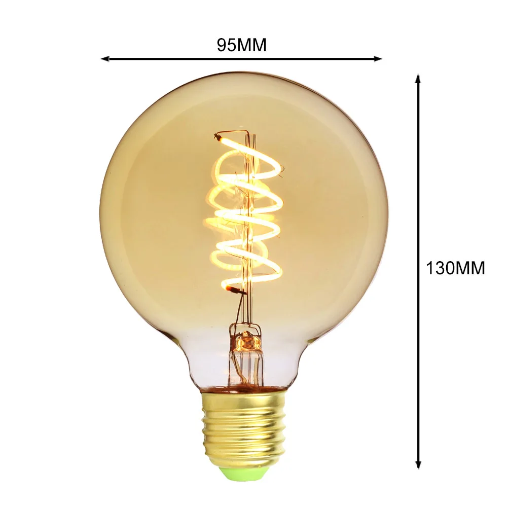 Изогнутый светодиодный диммер, лампа Эдисона, светодиодный светильник с нитью накаливания, винтажный светодиодный светильник, гигантская лампа Эдисона, мягкий светодиодный декоративный светильник с нитью накаливания, 220 В, 4 Вт - Испускаемый цвет: G95 SPIRAL