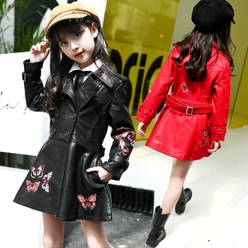 

2018 New Girl Children's Korean Fashion Pu Coat Children's Autumn Winter Jacket Thickened Coat