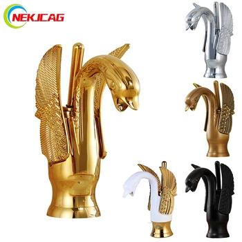 

Luxury Swan Shape Brass Basin Sink Faucet Bathroom Single Hole Centerset Basin Mixer Tap Chrome White Swan Faucet
