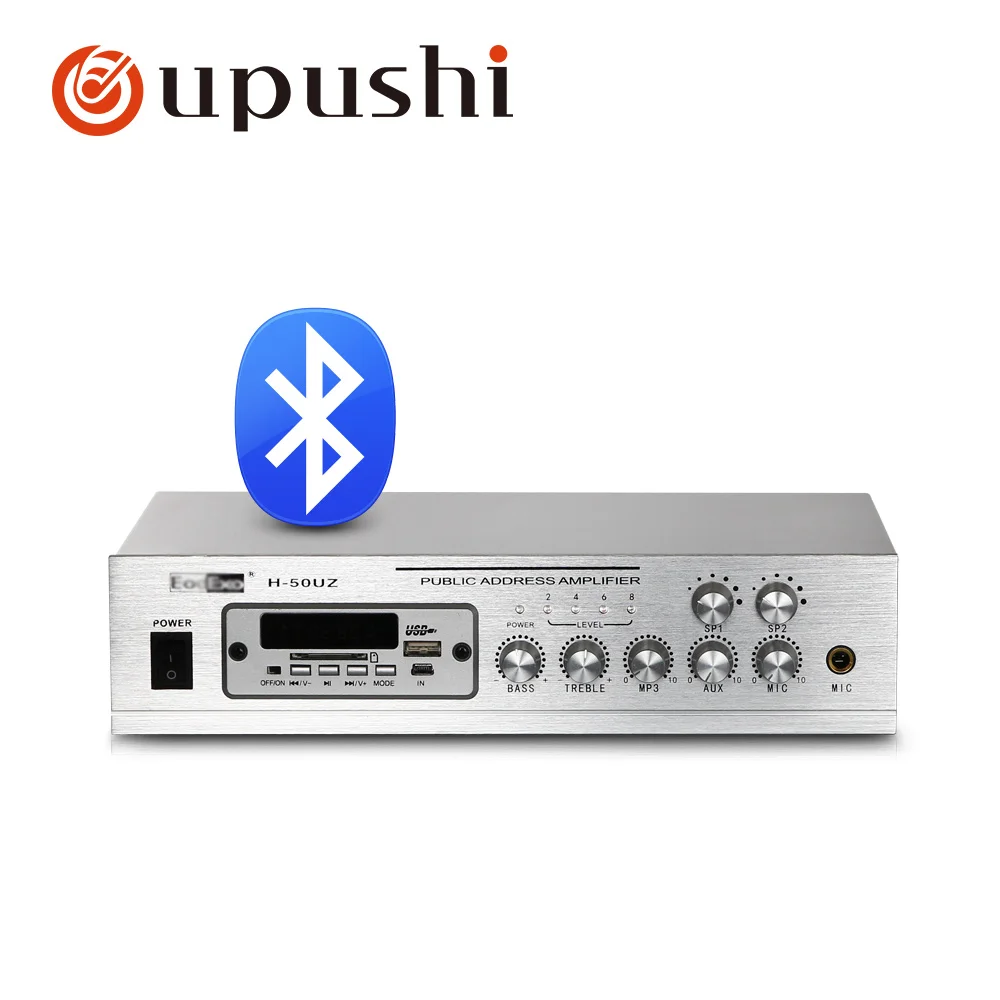 Oupushi H-50UZ 2 зоны усилитель мощности Bluetooth мини 50 Вт с USB SD Mic вход FM для доставки торговых центров