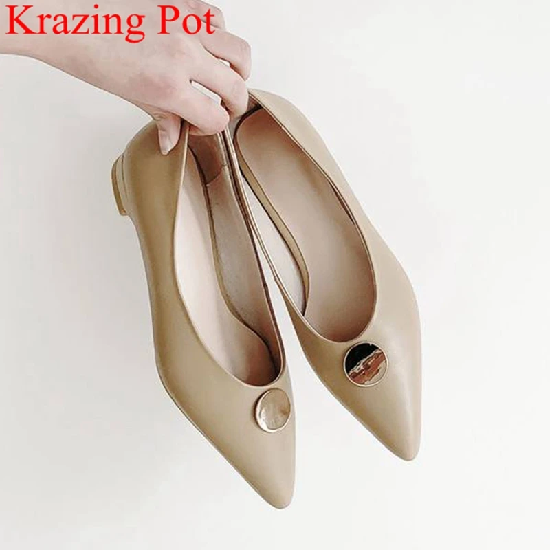 

2019 superstar pointed toe low heels genuine leather concise women pumps shallow elegant party brand driving spring shoes L93