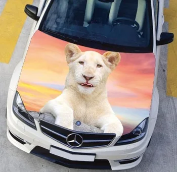 

LEFT SIDE Car Stickers and Decals Cute Lion Engine Hood Sticker Lion White Styling Decal Carbon Vinyl Cover Waterproof Sunset