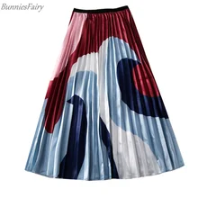 BunniesFairy Осенняя Высокая уличная женская элегантная Геометрическая Цветочная юбка с эластичной талией, плиссированная юбка миди для женщин Rok