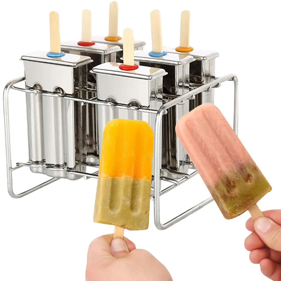 Frozen Stainless Steel Popsicle Molds Ice Cream Stick Holder 6 Molds Silver Home DIY Ice Cream