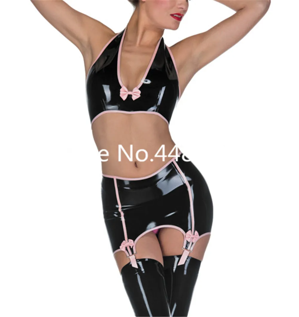 

Latex Ruber lingerie Sets Latex Bra Short Garter With Stockings exotic lingerie women lingerie set Custom Made