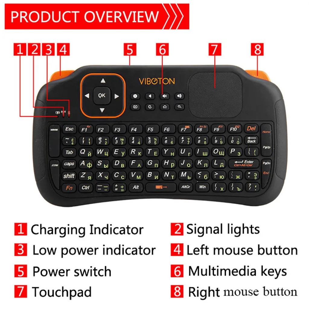 Russian 2.4GHz Wireless Keyboard Air Mouse Remote Control With Fouchpad 