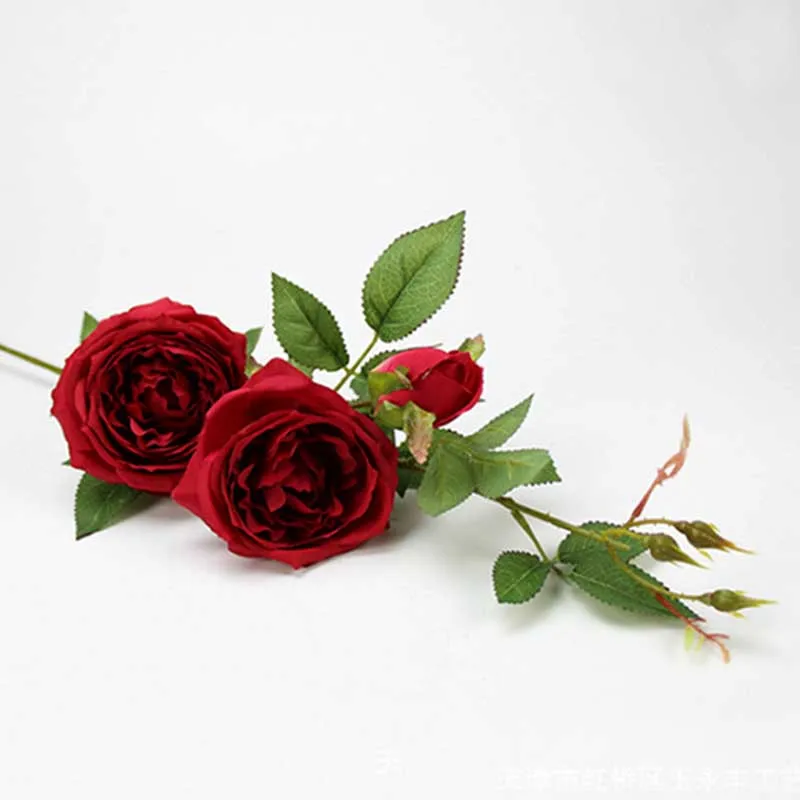 

Artificial Rose Branch Flowers Silk Simulation Roses Fake Flower for Home Wedding Decoration Vase Arrangement 3 Heads 8 Colors
