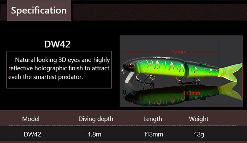 DW42 113mm Trulinoya Hard Fishing Lure Artificial Baits with Hook