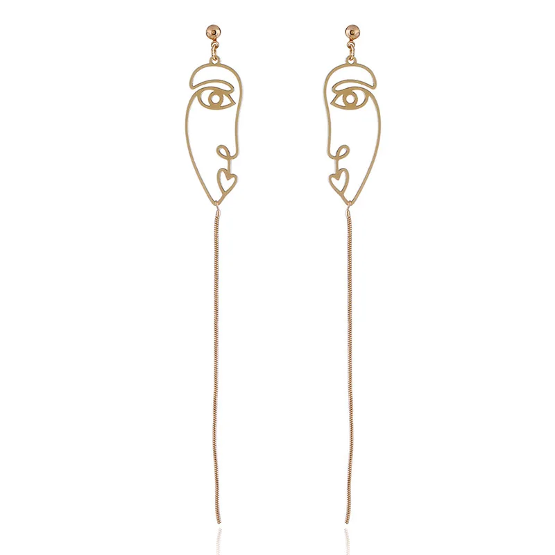 Minimalist Abstract Art Face Long Earrings For Women Zinc Alloy Jewelry