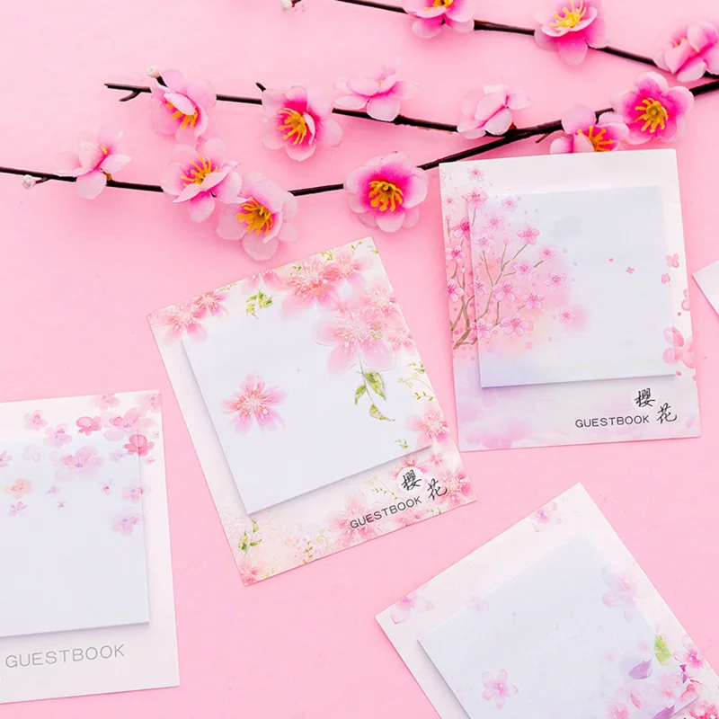 

2Pcs Creative Cherry Blossom Color Self Adhesive Memo Pad Pink Style Sticky Notes Bookmark School Office Stationery Supply
