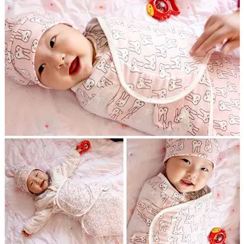 

1 Set Baby Swaddle + Hat + Gloves Beanie Wrap Bathing Sleeping Bag Diaper Blanket Cartoon Cute Knotted Cap Anti-scratch Gloves