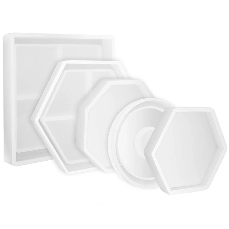5 шт. Diy Coaster силиконовая форма в комплекте квадратный шестигранный круг восьмиугольная форма для смолы, бетона, цемента, украшения дома - Цвет: Clear