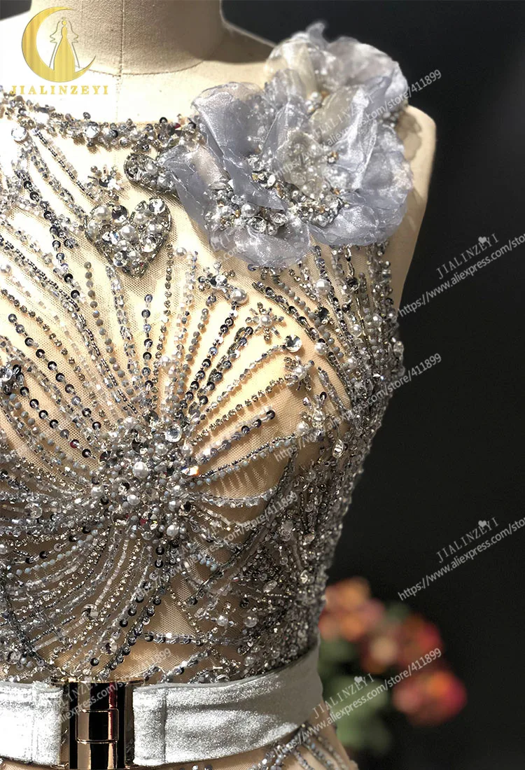 JIALINZEYI настоящий образец шампанского с серыми бедами высокого качества Длина до пола от платья вечерние платья для мам вечерние платья