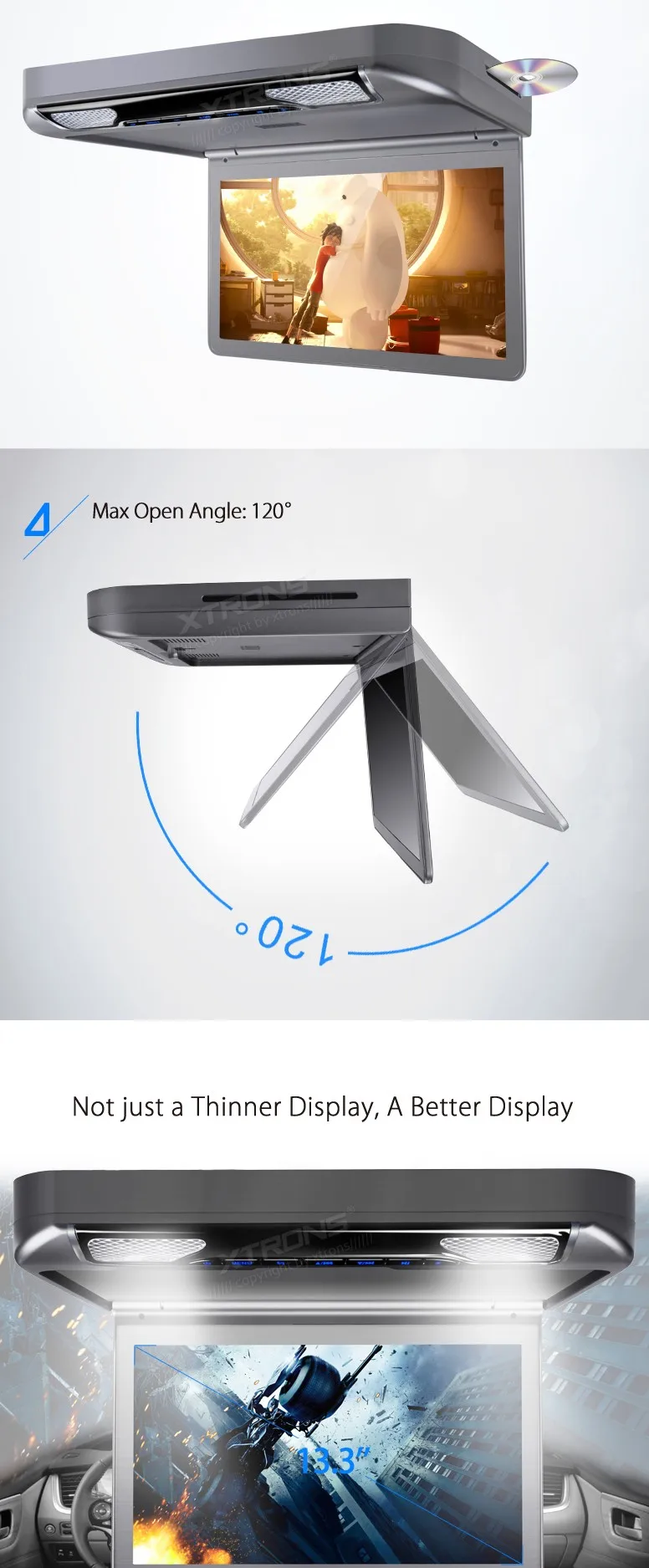 Sale New 13.3" Gray Color Flip Down Car DVD Car Roof DVD Roof Mount Car DVD with 1920*1080 HD Resolution & 2 IR/FM Headphones 2 Sale New 13.3" Gray Color Flip Down Car DVD Car Roof DVD Roof Mount Car DVD with 1920*1080 HD Resolution & 2 IR/FM Headphones 2