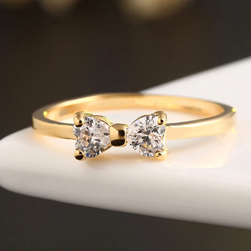 Модные новые 1 шт женские кольца с кристаллами обручальное Золотое кольцо с бантом на палец