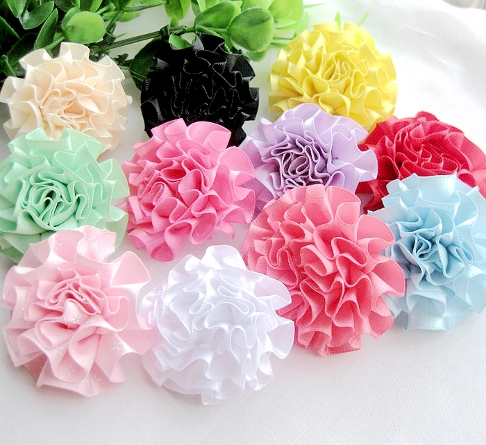 

11color 2"11pcs folded fabric flower diy satin ribbon cabbage style puff flowers for headwear garment flower accessories