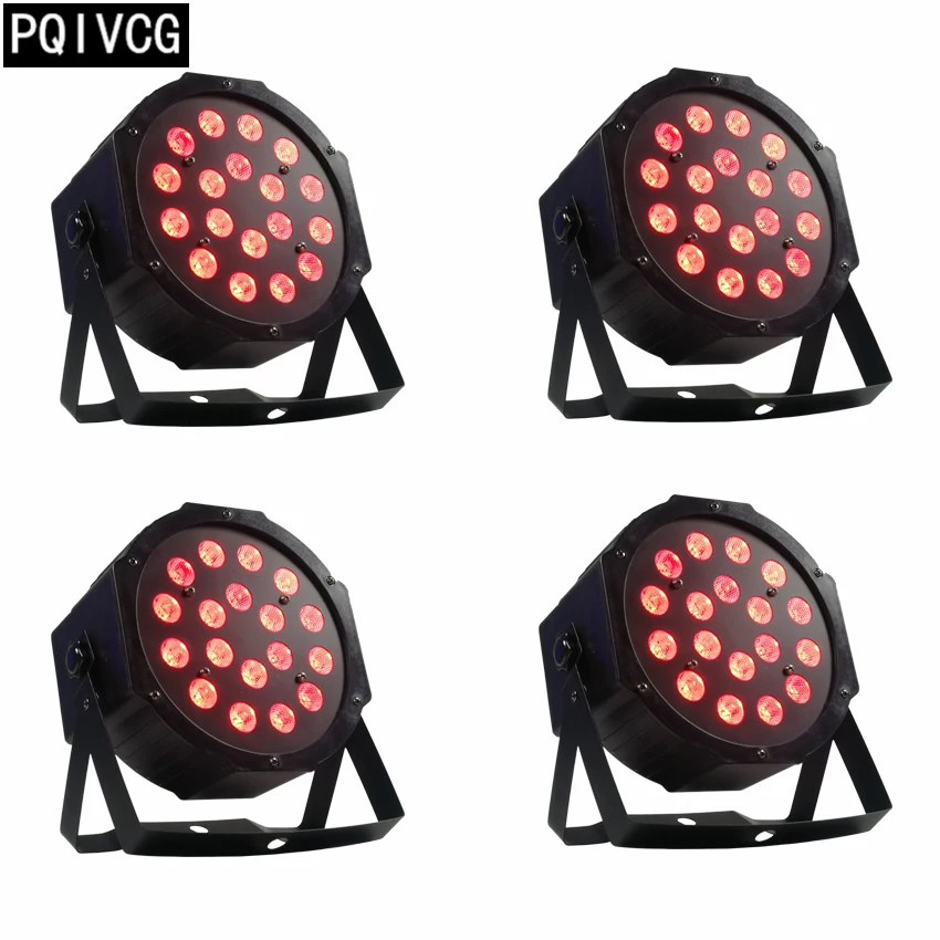 4pcs/lot 18x3w led par lights rgb 3in1 dmx512 flat par professional