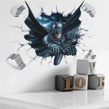 Cartoon Boy's Hero Batman Spiderman Wall Sticker For Kids Rooms Home Decor Wall Art 3D Effect Broken Wall Decal Gift Poster scary ghost 3d broken wall art sticker